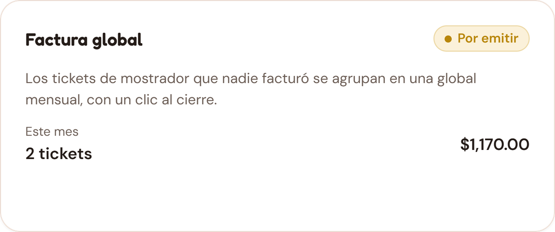 Factura global de Nimo, por emitir: 2 tickets por $1,170.00