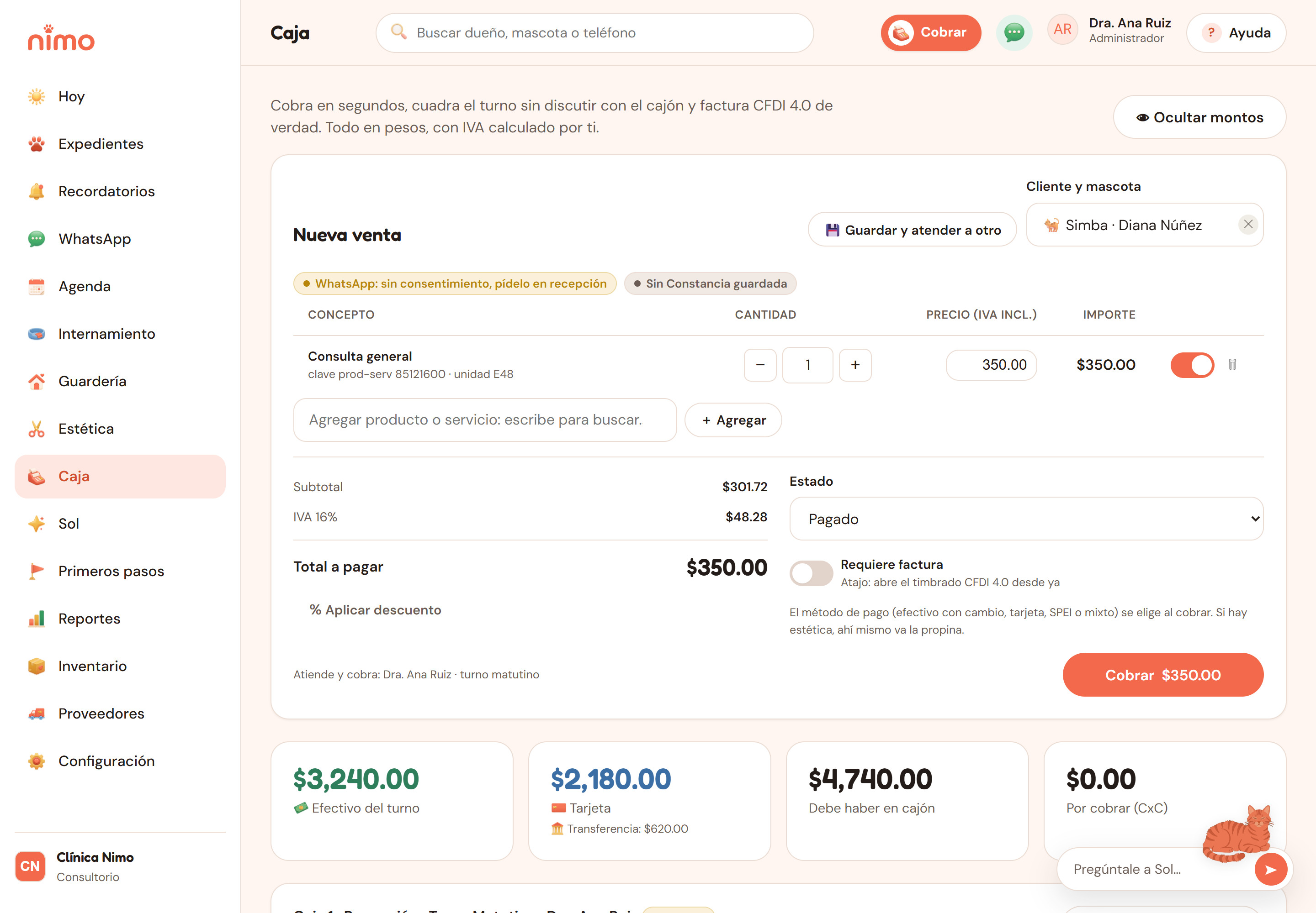 Caja de Nimo con corte del día y factura CFDI 4.0