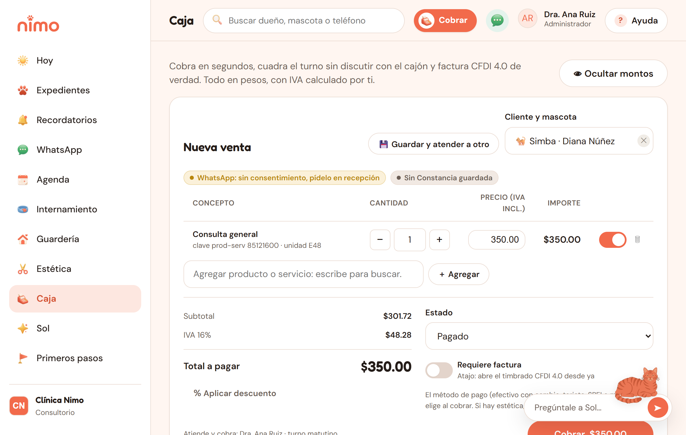 Caja de Nimo con corte del día y factura CFDI 4.0
